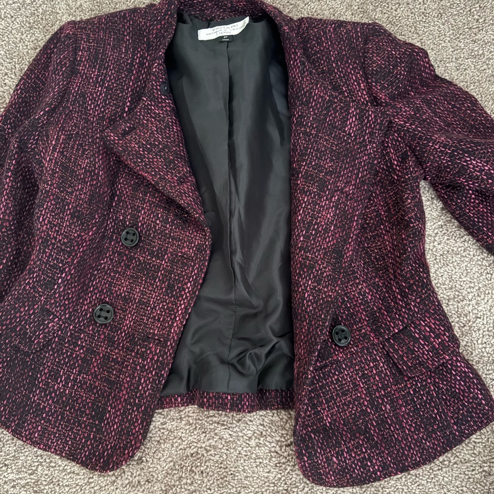 Tahari Black and Pink Tweed Blazer